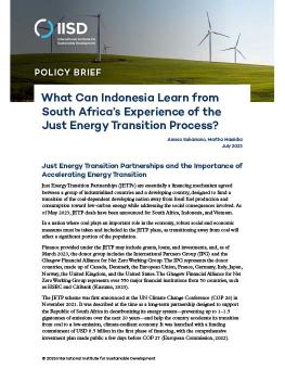 What Can Indonesia Learn from South Africa's Experience of the Just Energy Transition Process report cover showing wind turbines in the distance.